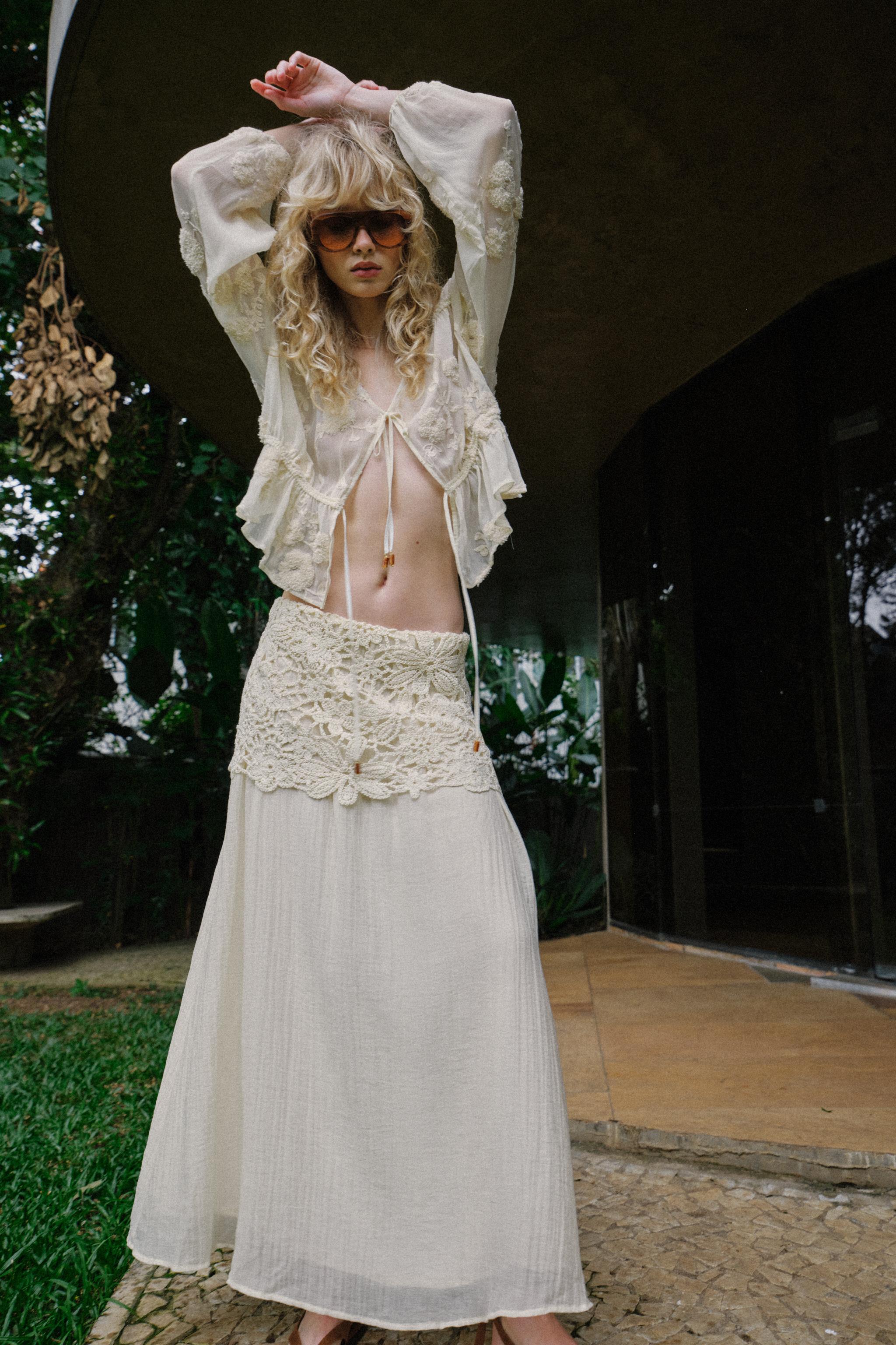 CROCHET COMBINATION MIDI SKIRT